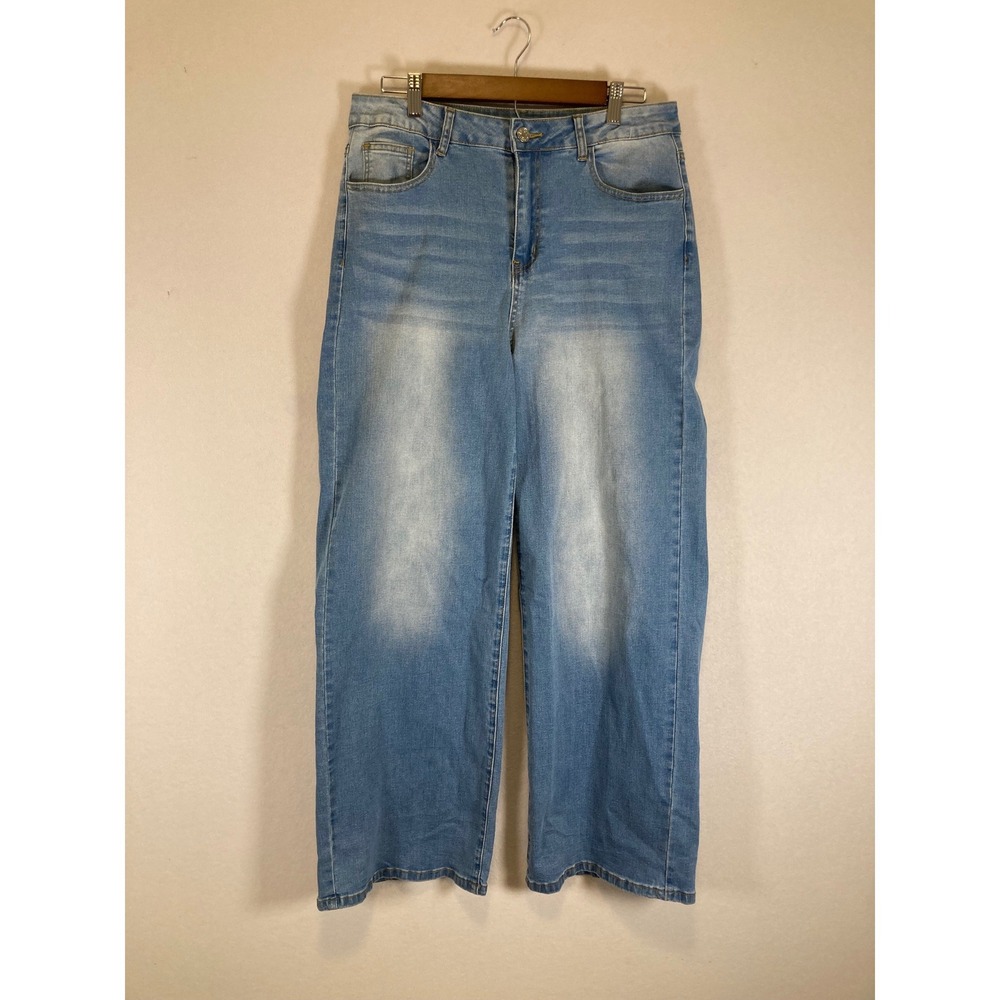 Y2K‎ Aesthetic Jeans Women Size L Light Wash High Rise Wide Leg Denim Pants